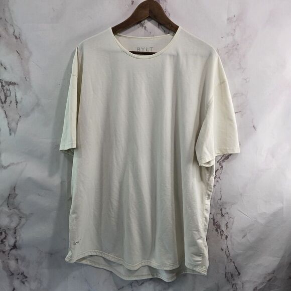Bylt T Shirt Mens XXL Cream White Short Sleeve Drop Cut SS Bylt Blend Longline - Picture 1 of 10
